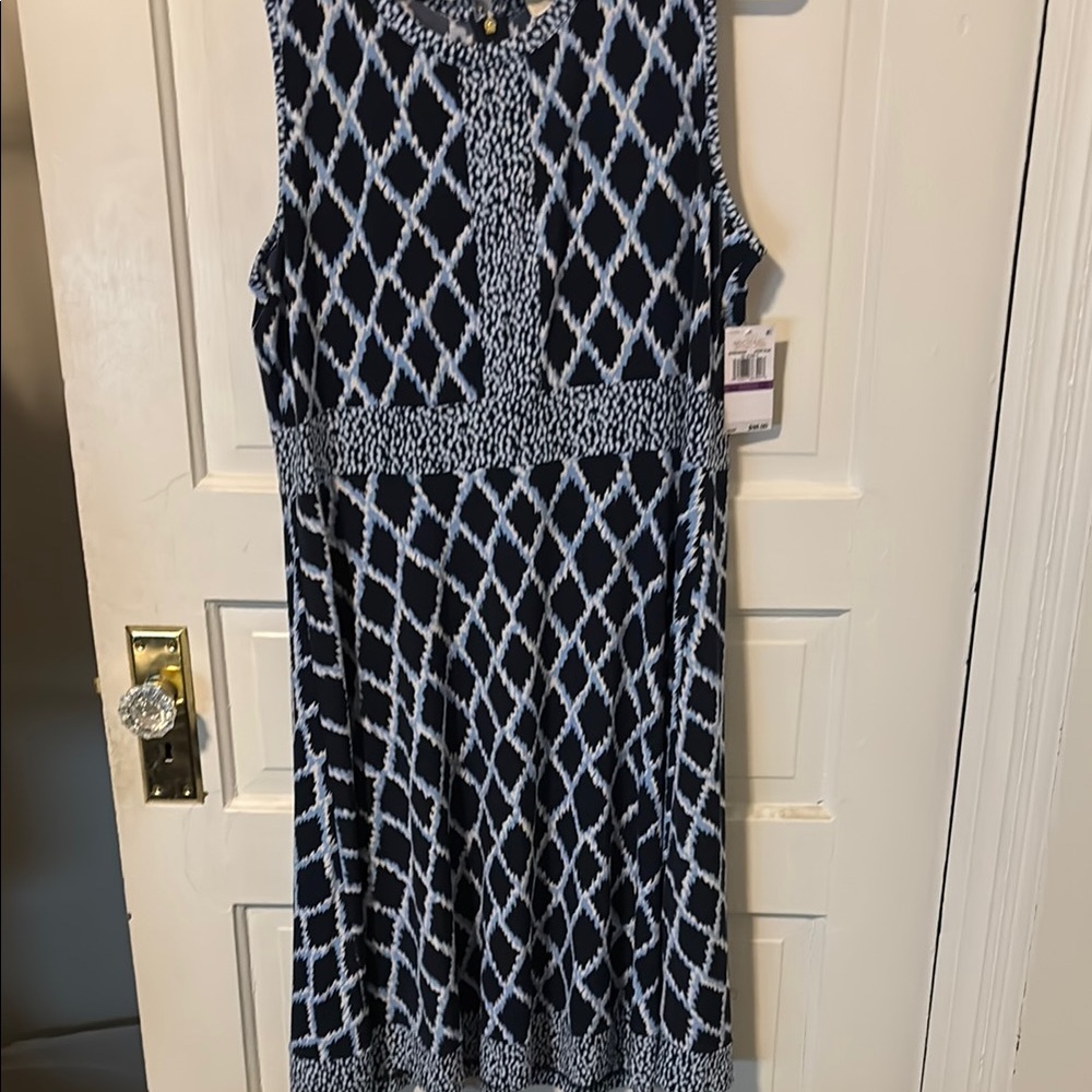 MICHAEL Michael Kors Blue and White A-Line Midi Dress